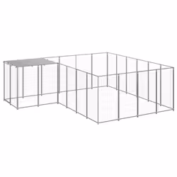 vidaXL Dog Kennel Silver Steel Puppy Enclosure Outdoor Dog Supplies Runs Cage