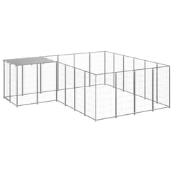 vidaXL Dog Kennel Silver Steel Puppy Enclosure Outdoor Dog Supplies Runs Cage