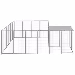 vidaXL Dog Kennel Silver Steel Puppy Enclosure Outdoor Dog Supplies Runs Cage
