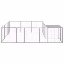 vidaXL Dog Kennel Silver Steel Puppy Enclosure Outdoor Dog Supplies Runs Cage - Additional view 2
