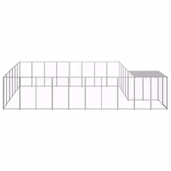 vidaXL Dog Kennel Silver Steel Puppy Enclosure Outdoor Dog Supplies Runs Cage - Additional view 2