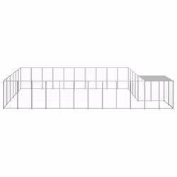 vidaXL Dog Kennel Silver Steel Puppy Enclosure Outdoor Dog Supplies Runs Cage - Additional view 2