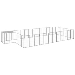 vidaXL Dog Kennel Silver Steel Puppy Enclosure Outdoor Dog Supplies Runs Cage
