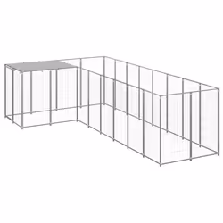 vidaXL Dog Kennel Silver Steel Puppy Enclosure Outdoor Dog Supplies Runs Cage