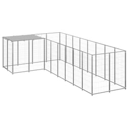 vidaXL Dog Kennel Silver Steel Puppy Enclosure Outdoor Dog Supplies Runs Cage