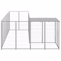 vidaXL Dog Kennel Silver Steel Puppy Enclosure Outdoor Dog Supplies Runs Cage