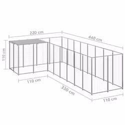 vidaXL Dog Kennel Silver Steel Puppy Enclosure Outdoor Dog Supplies Runs Cage - Additional view 5