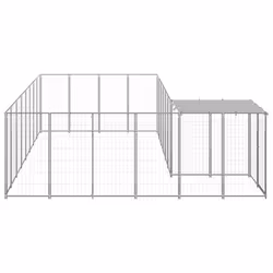 vidaXL Dog Kennel Silver Steel Puppy Enclosure Outdoor Dog Supplies Runs Cage - Additional view 2