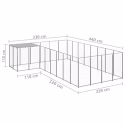 vidaXL Dog Kennel Silver Steel Puppy Enclosure Outdoor Dog Supplies Runs Cage - Additional view 5