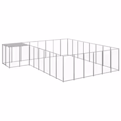 vidaXL Dog Kennel Silver Steel Puppy Enclosure Outdoor Dog Supplies Runs Cage