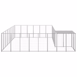 vidaXL Dog Kennel Silver Steel Puppy Enclosure Outdoor Dog Supplies Runs Cage