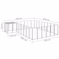 vidaXL Dog Kennel Silver Steel Puppy Enclosure Outdoor Dog Supplies Runs Cage - Additional view 5