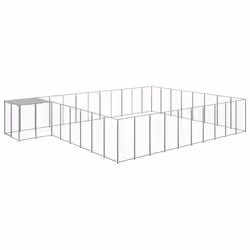 vidaXL Dog Kennel Silver Steel Puppy Enclosure Outdoor Dog Supplies Runs Cage