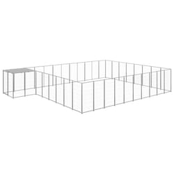 vidaXL Dog Kennel Silver Steel Puppy Enclosure Outdoor Dog Supplies Runs Cage