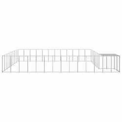 vidaXL Dog Kennel Silver Steel Puppy Enclosure Outdoor Dog Supplies Runs Cage - Additional view 2