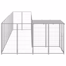 vidaXL Dog Kennel Silver Steel Puppy Enclosure Outdoor Dog Supplies Runs Cage - Additional view 2