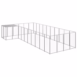 vidaXL Dog Kennel Silver Steel Puppy Enclosure Outdoor Dog Supplies Runs Cage