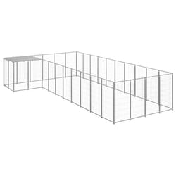 vidaXL Dog Kennel Silver Steel Puppy Enclosure Outdoor Dog Supplies Runs Cage