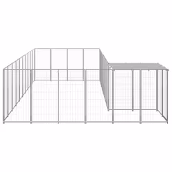 vidaXL Dog Kennel Silver Steel Puppy Enclosure Outdoor Dog Supplies Runs Cage