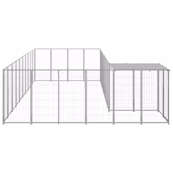 vidaXL Dog Kennel Silver Steel Puppy Enclosure Outdoor Dog Supplies Runs Cage - Additional view 2