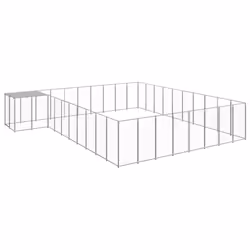 vidaXL Dog Kennel Silver Steel Puppy Enclosure Outdoor Dog Supplies Runs Cage