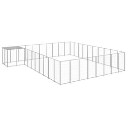 vidaXL Dog Kennel Silver Steel Puppy Enclosure Outdoor Dog Supplies Runs Cage