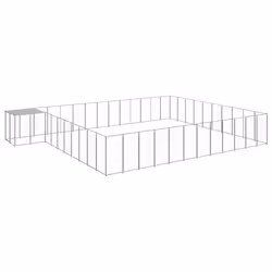 vidaXL Dog Kennel Silver Steel Puppy Enclosure Outdoor Dog Supplies Runs Cage