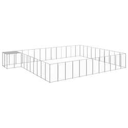 vidaXL Dog Kennel Silver Steel Puppy Enclosure Outdoor Dog Supplies Runs Cage