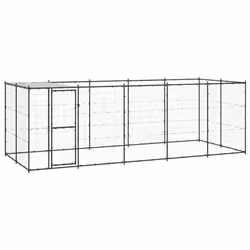vidaXL Outdoor Dog Kennel Steel with Roof 12.1 m? Puppy Enclosure Dog Cage