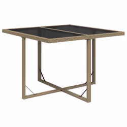 vidaXL Garden Table Poly Rattan&Glass Patio Furniture Bistro Table Grey/Black - beige