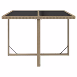 vidaXL Garden Table Poly Rattan&Glass Patio Furniture Bistro Table Grey/Black - beige