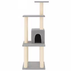vidaXL Cat Tree with Sisal Scratching Posts Light Grey Cat Play Tower Toy - Additional view 9