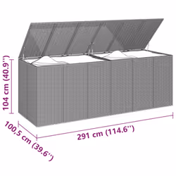 vidaXL Garden Cushion Box PE Rattan Patio Storage Box Multi Colours/Sizes - grey, 291 x 100.5 x 104 cm