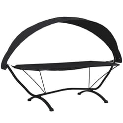 vidaXL Outdoor Lounge Bed with Canopy Steel and Oxford Fabric Garden Sunbed - black