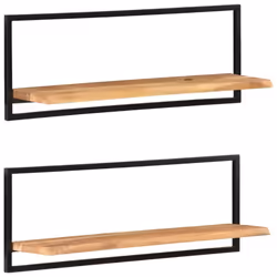 vidaXL Wall Shelf Set Picture Ledges Display Unit Solid Acacia Wood and Steel - 100 x 24 x 35 cm