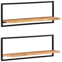 vidaXL Wall Shelf Set Picture Ledges Display Unit Solid Acacia Wood and Steel - 100 x 24 x 35 cm