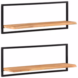 vidaXL Wall Shelf Set Picture Ledges Display Unit Solid Acacia Wood and Steel - 100 x 24 x 35 cm - Additional view 10