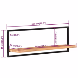 vidaXL Wall Shelf Set Picture Ledges Display Unit Solid Acacia Wood and Steel - 100 x 24 x 35 cm - Additional view 6