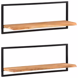vidaXL Wall Shelf Set Picture Ledges Display Unit Solid Acacia Wood and Steel - 100 x 24 x 35 cm - Additional view 7