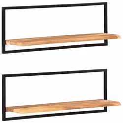 vidaXL Wall Shelf Set Picture Ledges Display Unit Solid Acacia Wood and Steel - 100 x 24 x 35 cm - Additional view 8