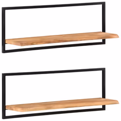 vidaXL Wall Shelf Set Picture Ledges Display Unit Solid Acacia Wood and Steel - 100 x 24 x 35 cm - Additional view 9
