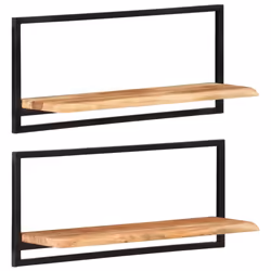 vidaXL Wall Shelf Set Picture Ledges Display Unit Solid Acacia Wood and Steel - 80 ¡à 25 ¡à 35 cm