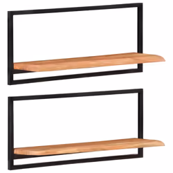 vidaXL Wall Shelf Set Picture Ledges Display Unit Solid Acacia Wood and Steel - 80 Â¡Ã 25 Â¡Ã 35 cm - Additional view 10