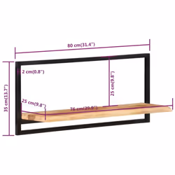 vidaXL Wall Shelf Set Picture Ledges Display Unit Solid Acacia Wood and Steel - 80 Â¡Ã 25 Â¡Ã 35 cm - Additional view 6