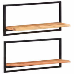 vidaXL Wall Shelf Set Picture Ledges Display Unit Solid Acacia Wood and Steel - 80 Â¡Ã 25 Â¡Ã 35 cm - Additional view 7