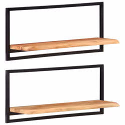 vidaXL Wall Shelf Set Picture Ledges Display Unit Solid Acacia Wood and Steel - 80 Â¡Ã 25 Â¡Ã 35 cm - Additional view 8