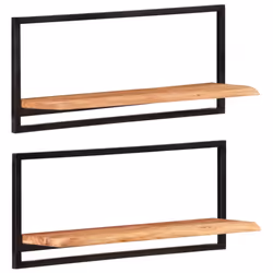 vidaXL Wall Shelf Set Picture Ledges Display Unit Solid Acacia Wood and Steel - 80 Â¡Ã 25 Â¡Ã 35 cm - Additional view 9