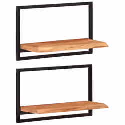 vidaXL Wall Shelf Set Picture Ledges Display Unit Solid Acacia Wood and Steel - 60 Â¡Ã 25 Â¡Ã 35 cm - Additional view 10
