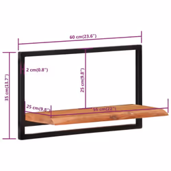 vidaXL Wall Shelf Set Picture Ledges Display Unit Solid Acacia Wood and Steel - 60 Â¡Ã 25 Â¡Ã 35 cm - Additional view 3