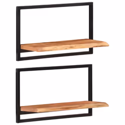 vidaXL Wall Shelf Set Picture Ledges Display Unit Solid Acacia Wood and Steel - 60 Â¡Ã 25 Â¡Ã 35 cm - Additional view 7